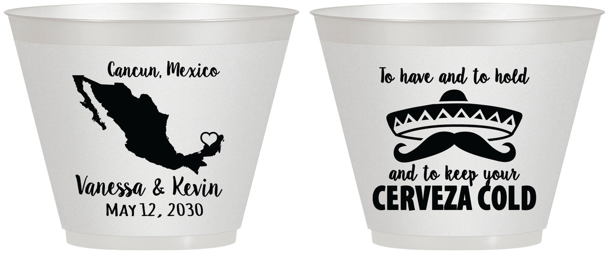 Custom Wedding 9 oz Wine Frosted Cups - Cerveza Mexico | 241