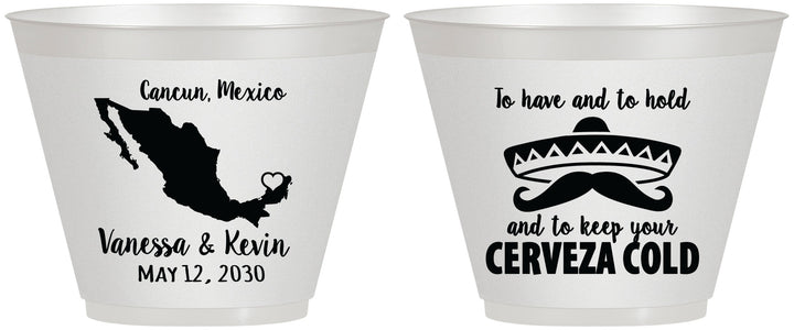 Custom Wedding 9 oz Wine Frosted Cups - Cerveza Mexico | 241