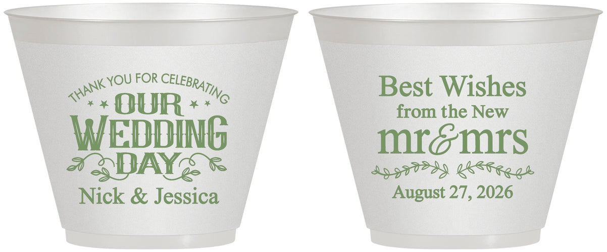 Custom Wedding 9 oz Wine Frosted Cups - Best Wishes Mr And Mrs | 242