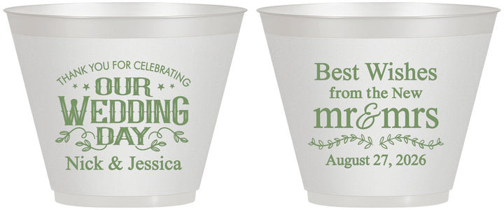 Custom Wedding 9 oz Wine Frosted Cups - Best Wishes Mr And Mrs | 242