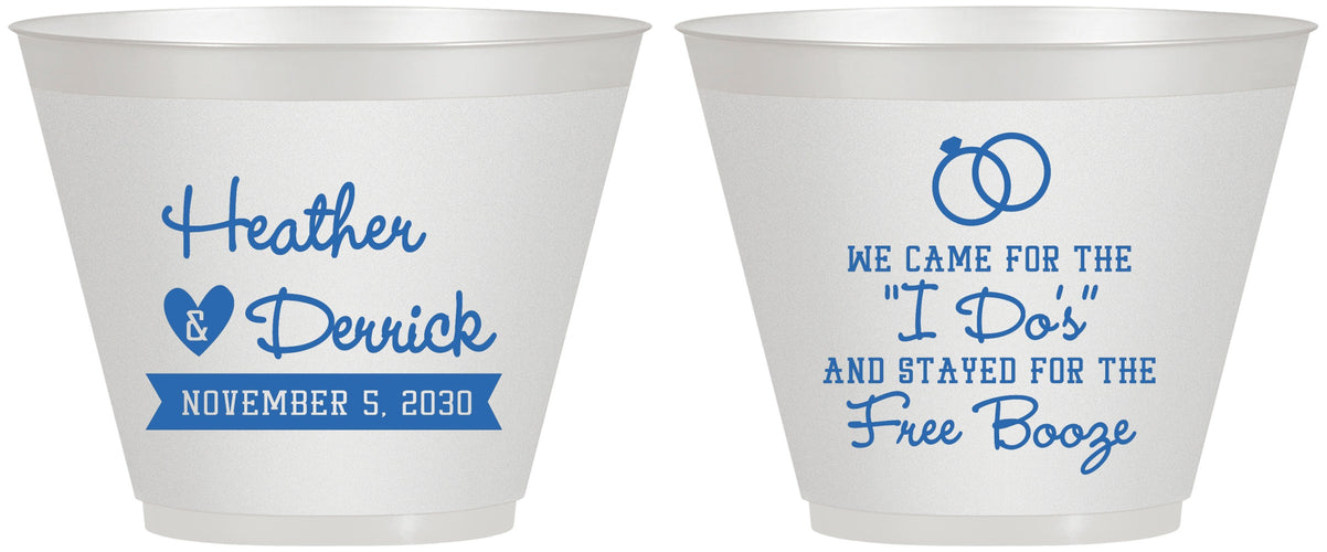 Custom Wedding 9 oz Wine Frosted Cups - I Do Free Booze | 243