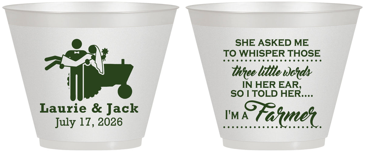 Custom Wedding 9 oz Wine Frosted Cups - Farmer Tractor | 244