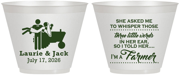 Custom Wedding 9 oz Wine Frosted Cups - Farmer Tractor | 244