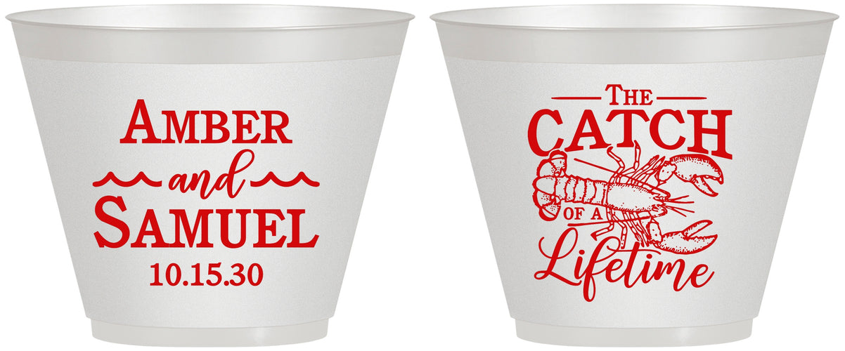 Custom Wedding 9 oz Wine Frosted Cups - Catch Of A Lifetime Lobster | 245