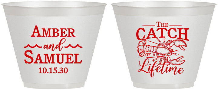 Custom Wedding 9 oz Wine Frosted Cups - Catch Of A Lifetime Lobster | 245
