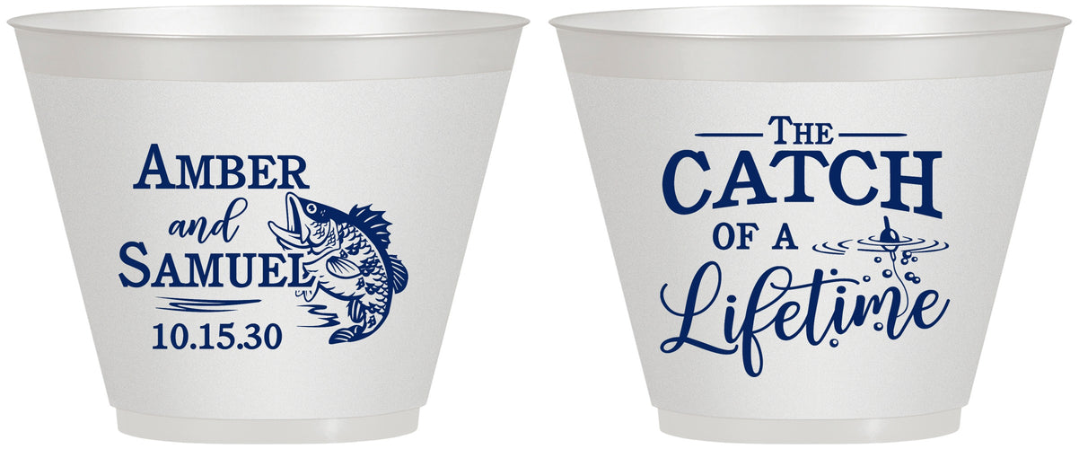 Custom Wedding 9 oz Wine Frosted Cups - Catch Of A Lifetime Fish | 246