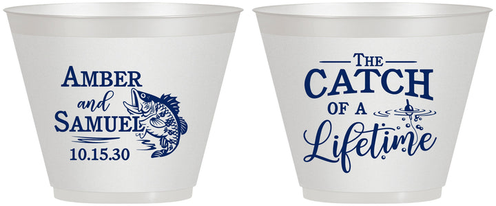 Custom Wedding 9 oz Wine Frosted Cups - Catch Of A Lifetime Fish | 246