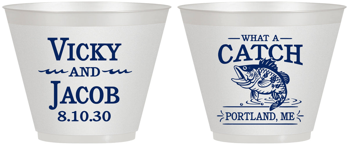 Custom Wedding 9 oz Wine Frosted Cups - What A Catch Fish | 247
