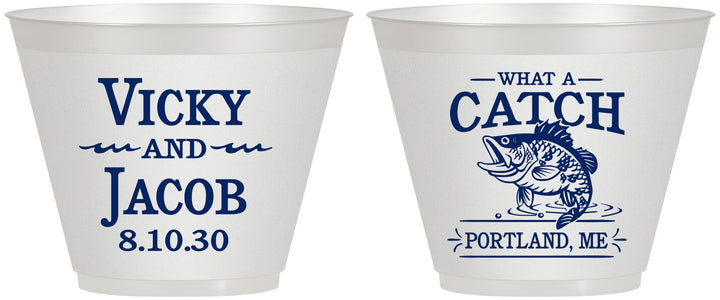 Custom Wedding 9 oz Wine Frosted Cups - What A Catch Fish | 247