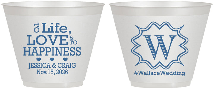 Custom Wedding 9 oz Wine Frosted Cups - Life Love Happiness | 248