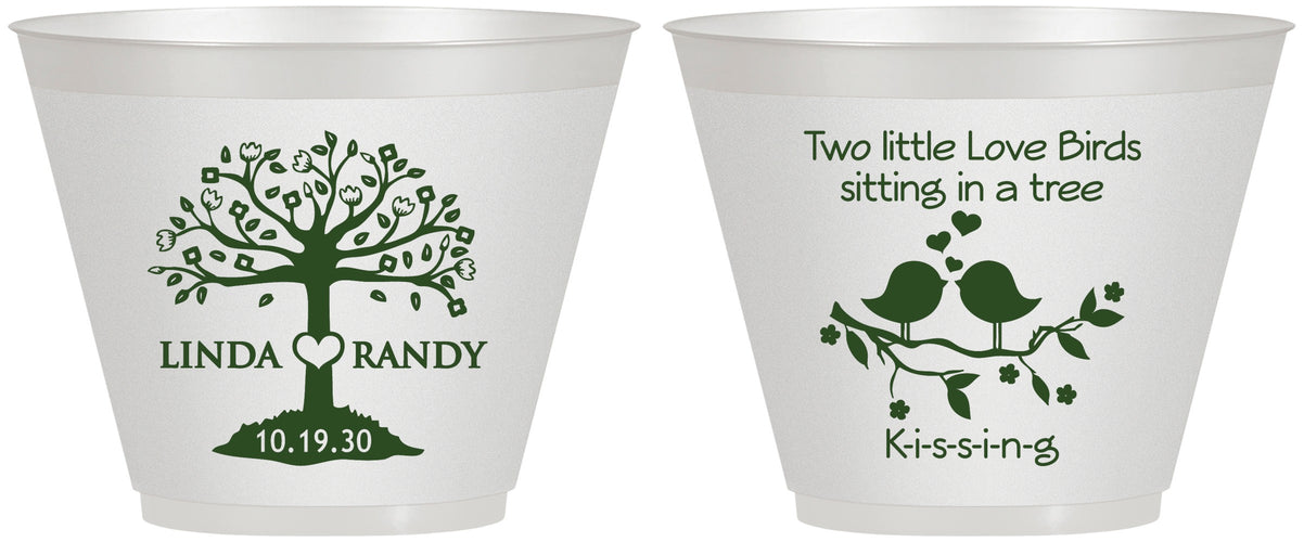 Custom Wedding 9 oz Wine Frosted Cups - Two Little Love Birds | 249