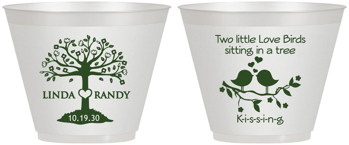 Custom Wedding 9 oz Wine Frosted Cups - Two Little Love Birds | 249