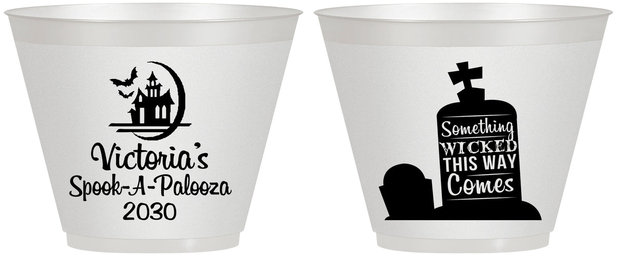Custom Halloween 9 oz Wine Frosted Cups - Haunted House | 250031