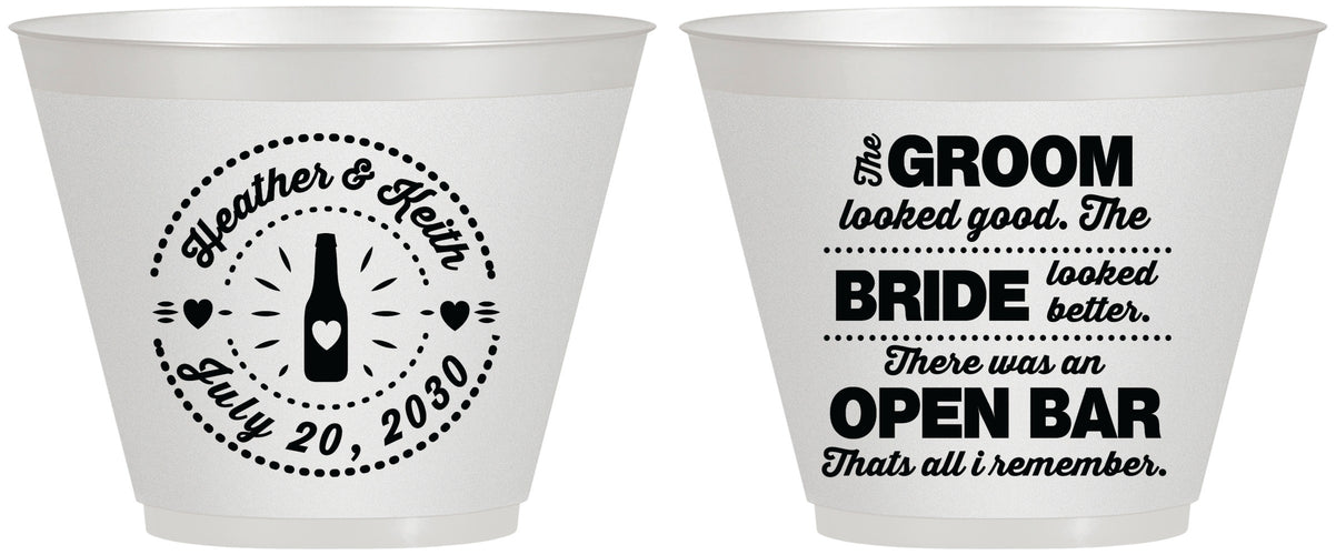Custom Wedding 9 oz Wine Frosted Cups - Groom Bride Open Bar | 253