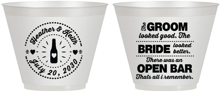 Custom Wedding 9 oz Wine Frosted Cups - Groom Bride Open Bar | 253