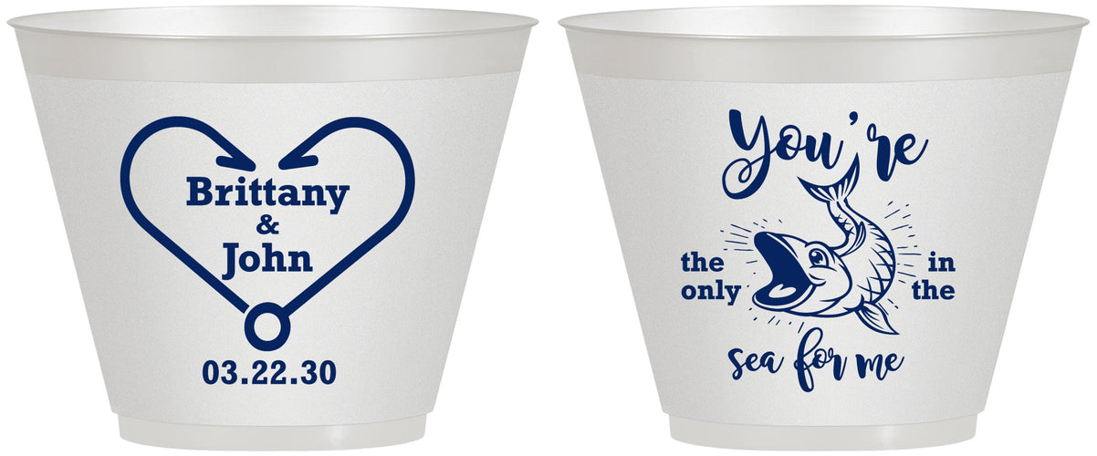 Custom Wedding 9 oz Wine Frosted Cups - Fish In The Sea For Me | 254