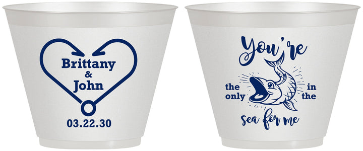 Custom Wedding 9 oz Wine Frosted Cups - Fish In The Sea For Me | 254