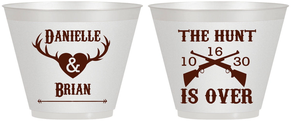Custom Wedding 9 oz Wine Frosted Cups - The Hunt Is Ove | 258