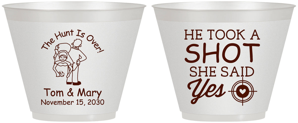 Custom Wedding 9 oz Wine Frosted Cups - He Took A Shot She Said Yes | 259