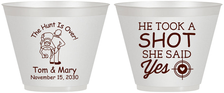 Custom Wedding 9 oz Wine Frosted Cups - He Took A Shot She Said Yes | 259