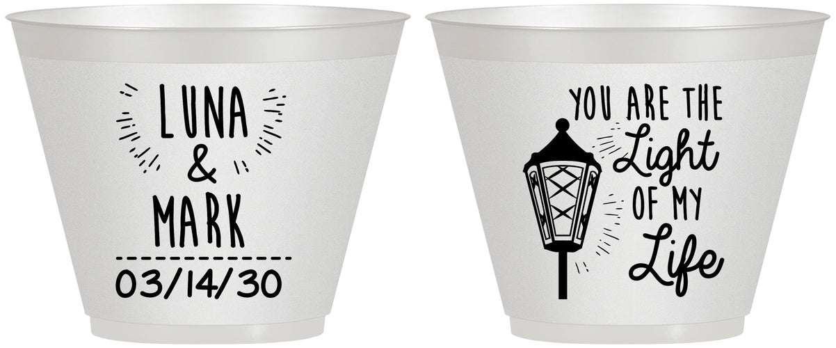 Custom Wedding 9 oz Wine Frosted Cups - You Are The Light Of My Life | 261