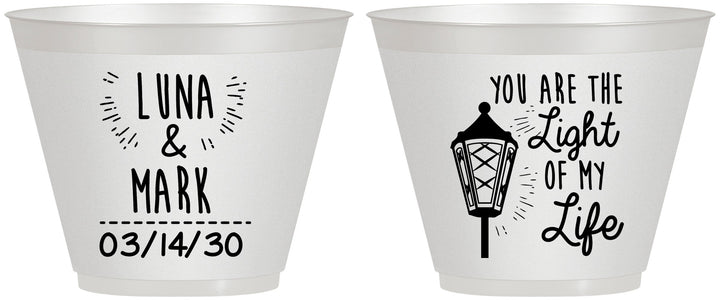 Custom Wedding 9 oz Wine Frosted Cups - You Are The Light Of My Life | 261