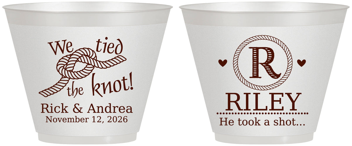 Custom Wedding 9 oz Wine Frosted Cups - We Tied The Knot | 263