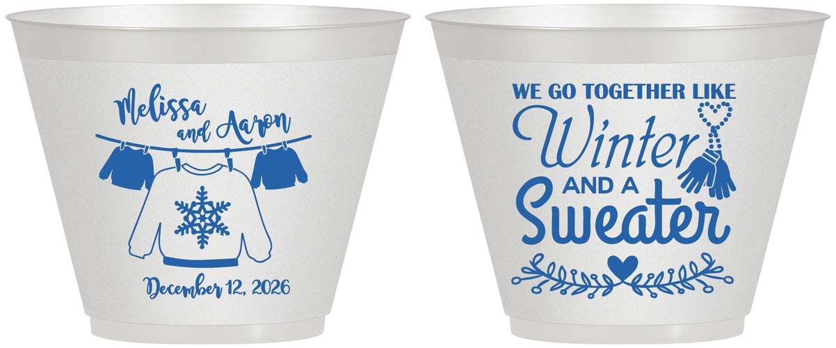 Custom Wedding 9 oz Wine Frosted Cups - Christmas Sweater | 265