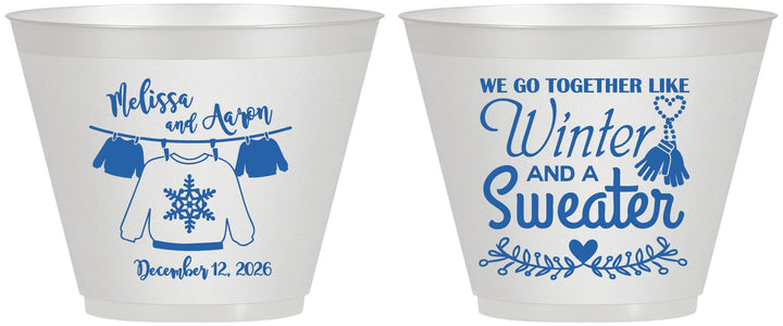 Custom Wedding 9 oz Wine Frosted Cups - Christmas Sweater | 265