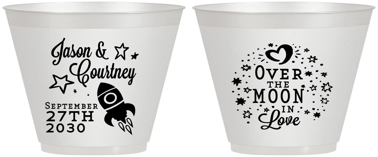 Custom Wedding 9 oz Wine Frosted Cups - Over The Moon In Love | 267