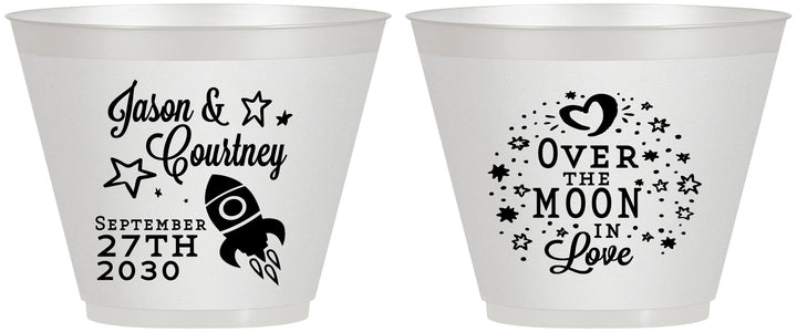 Custom Wedding 9 oz Wine Frosted Cups - Over The Moon In Love | 267