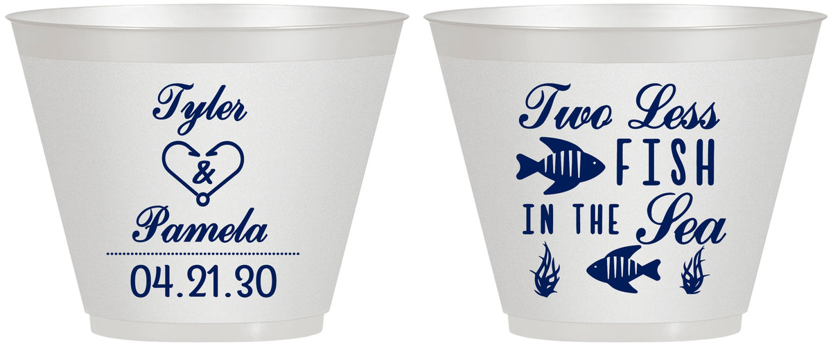 Custom Wedding 9 oz Wine Frosted Cups - Two Less Fish In The Sea | 270