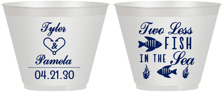 Custom Wedding 9 oz Wine Frosted Cups - Two Less Fish In The Sea | 270