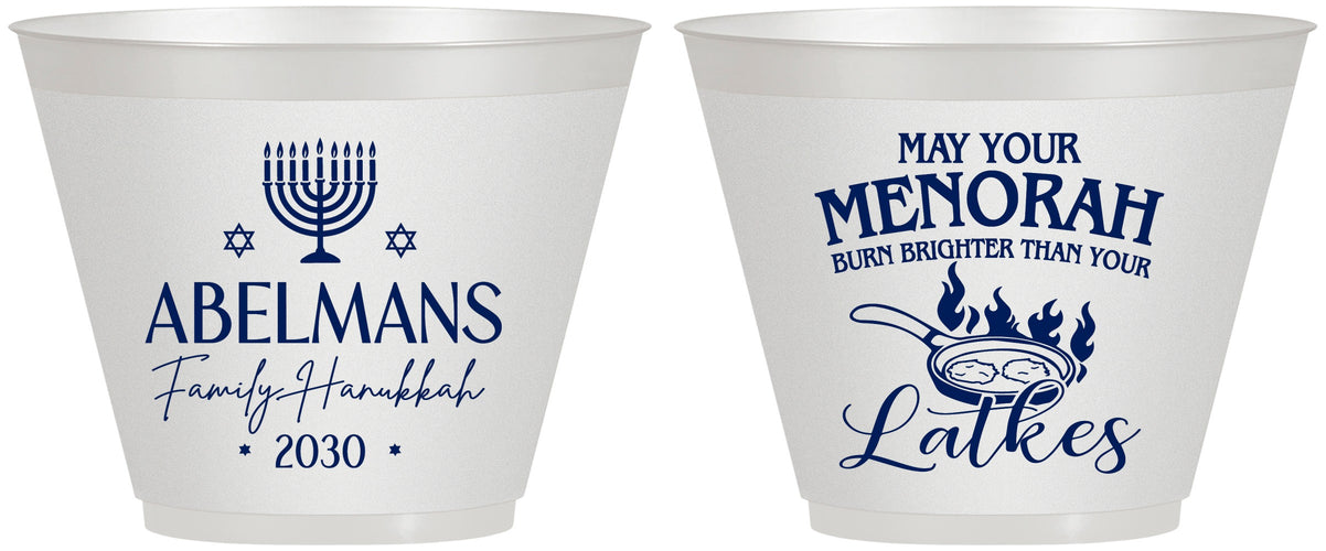 Custom Hanukkah 9 oz Wine Frosted Cups - Menorah Latkes | 270019
