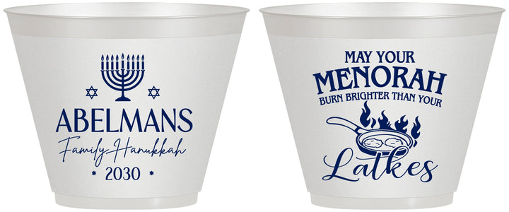 Custom Hanukkah 9 oz Wine Frosted Cups - Menorah Latkes | 270019