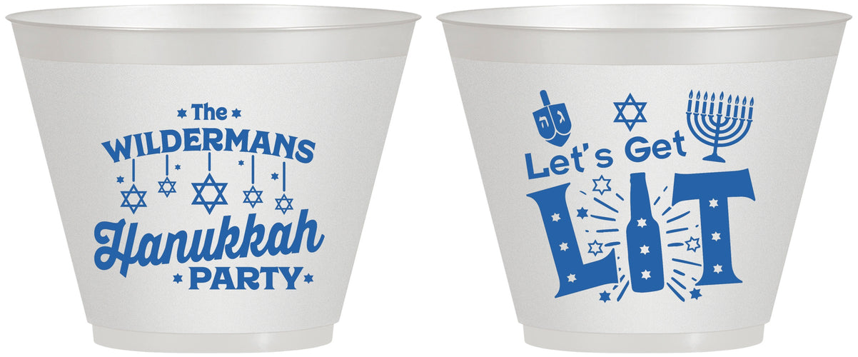 Custom Hanukkah 9 oz Wine Frosted Cups - Lets Get Lit | 270022