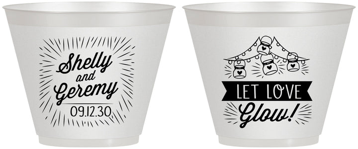 Custom Wedding 9 oz Wine Frosted Cups - Let Love Glow | 273