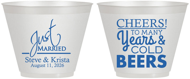 Custom Wedding 9 oz Wine Frosted Cups - Cheers Years Cold Beers | 274