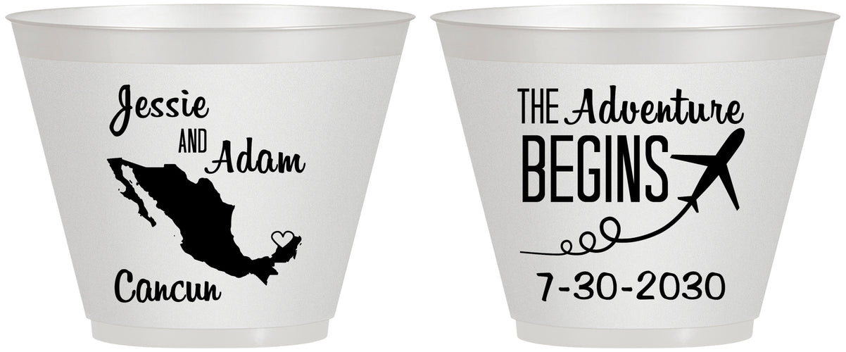 Custom Wedding 9 oz Wine Frosted Cups - The Adventure Begins | 275