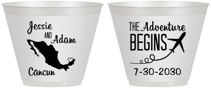 Custom Wedding 9 oz Wine Frosted Cups - The Adventure Begins | 275