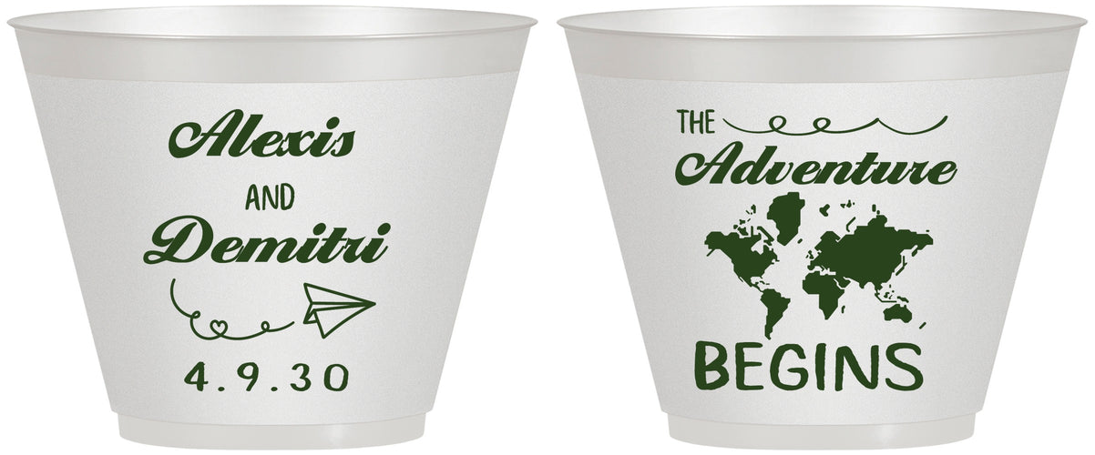 Custom Wedding 9 oz Wine Frosted Cups - The Adventure Begins | 276