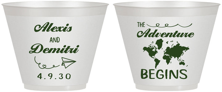 Custom Wedding 9 oz Wine Frosted Cups - The Adventure Begins | 276