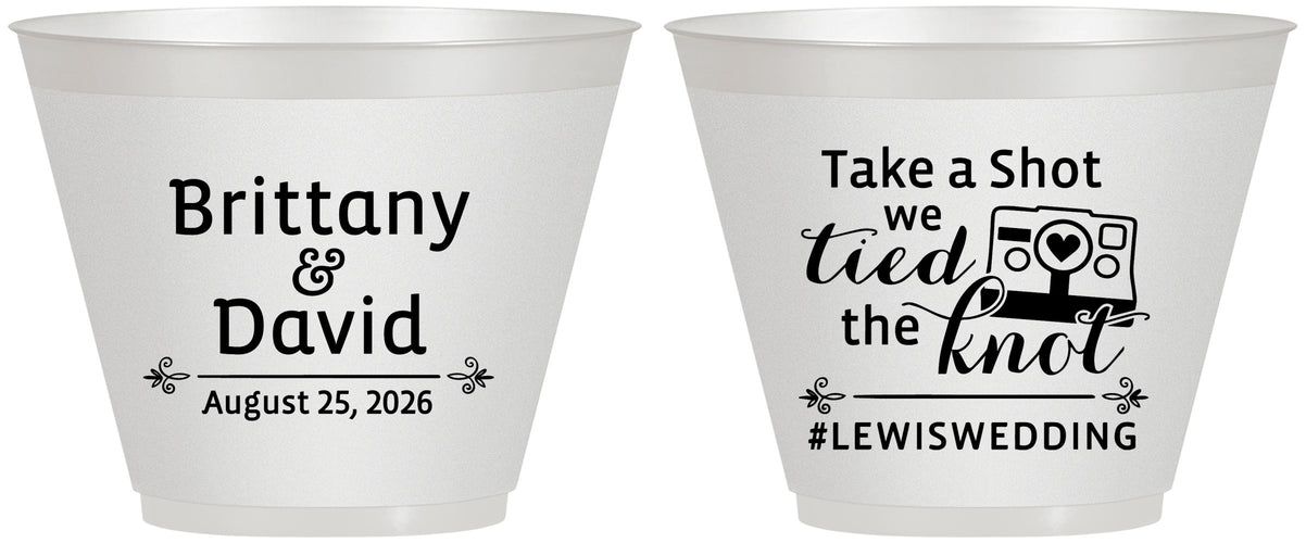 Custom Wedding 9 oz Wine Frosted Cups - Take A Shot We Tied The Knot | 277