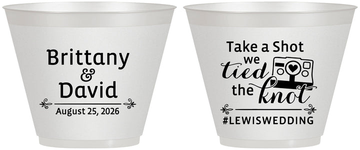 Custom Wedding 9 oz Wine Frosted Cups - Take A Shot We Tied The Knot | 277