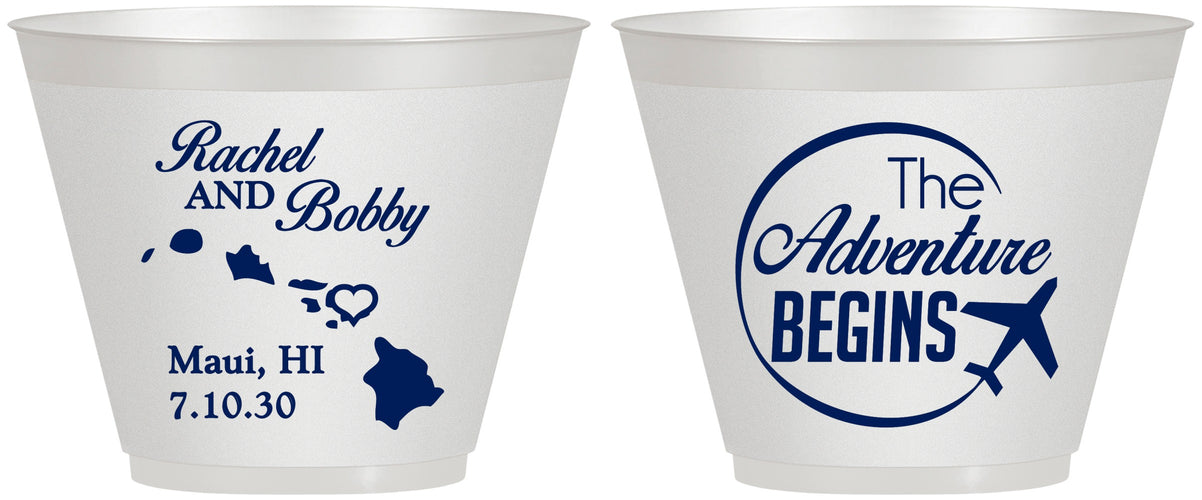 Custom Wedding 9 oz Wine Frosted Cups - The Adventure Begins | 278