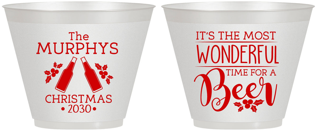 Custom Christmas 9 oz Wine Frosted Cups - Wonderful Time For A Beer | 280012