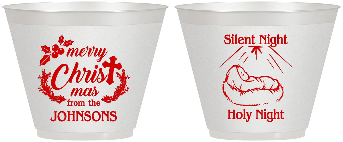 Custom Christmas 9 oz Wine Frosted Cups - Silent Night Holy Night | 280018