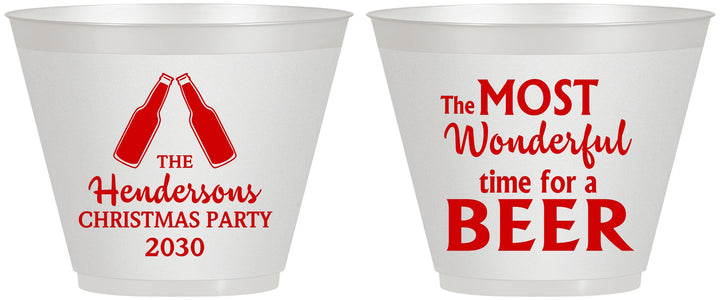Custom Christmas 9 oz Wine Frosted Cups - Wonderful Time For A Beer | 280064