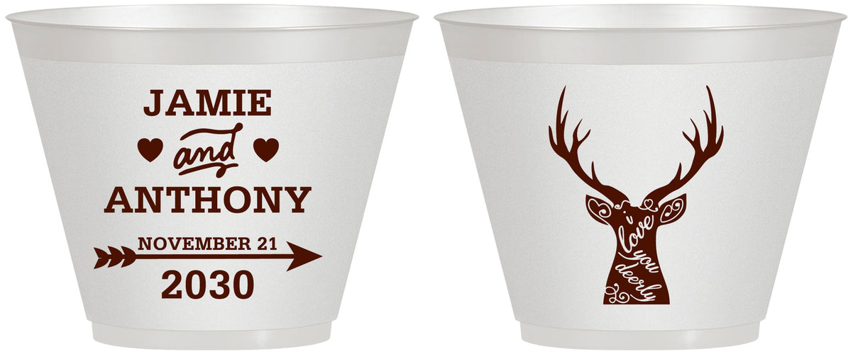 Custom Wedding 9 oz Wine Frosted Cups - Deer | 282