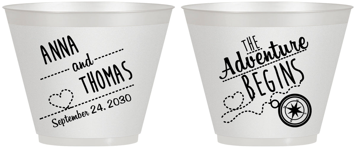 Custom Wedding 9 oz Wine Frosted Cups - The Adventure Begins | 284
